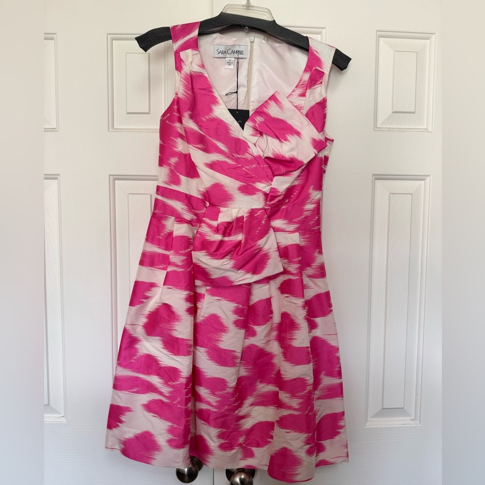 Sara Campbell Pink and White Pleated A-line Dress | NWT